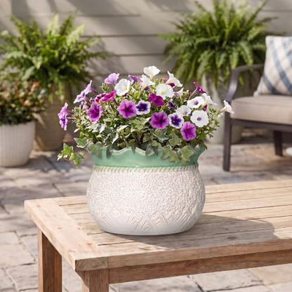 10 Inch Planter, Ceramic Indoor Plant Pots, White-Green - color: White-green, size: 10 Inch