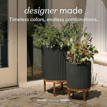 Veradek Demi Series Raised Planter - Round Planter with Stand - color: Black/Brown, size: 12 inch - 2 Pack