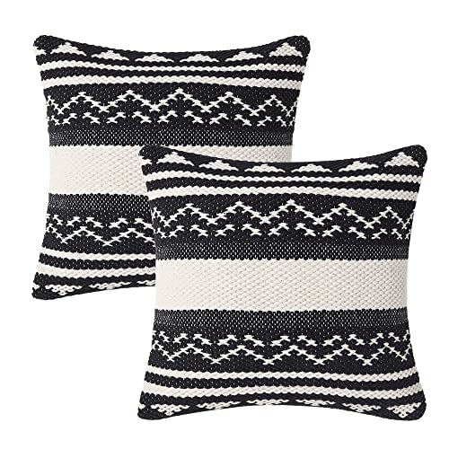 · REDEARTH · Handmade Boho Throw Pillow Covers - Bohemian Chic Farmhouse Style Accent Woven Indoor & Covered Patio Pillow Cushion Cases for Couch, Bed, Chair, Sofa, Bench – Set of 2 (18"x18", Natural) - color: Ziggurat Obsession Natural, size: 18" x 18" (