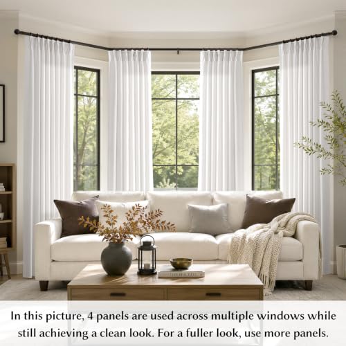 Semi Sheer Pinch Pleated Linen Curtains for Living Room 108 Inches, White - color: White, size: 40"W x 108"L (Pack of 2)