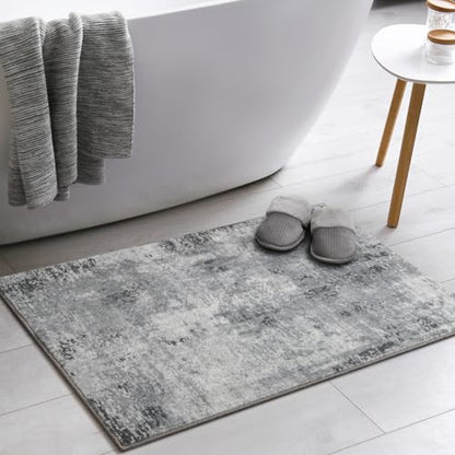 Kelarea Washable Entryway Rug 2x3, Non-Slip Low Pile Abstract Grey - color: Light Grey, size: 2' x 3' (Rectangular)