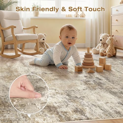 cotiled 5x7 Area Rugs Living Room: Washable Abstract Rug Brown - color: Brown, size: 5' x 7' (Rectangular)