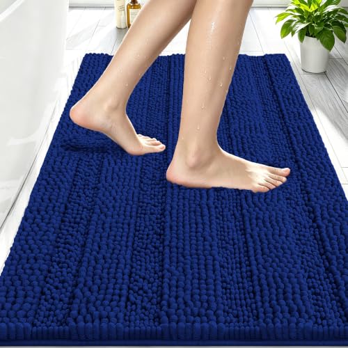 Smiry Thick Chenille Bathroom Rugs 30x20, Soft Absorbent Bath Mat, Navy - color: Navy, size: 30" X 20"