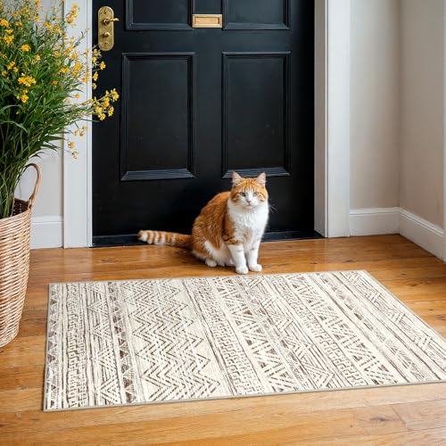 2x4 Runner Rug Washable Moroccan: Non Slip Entryway Throw Rugs Beige - color: Beige, size: 2' x 4'