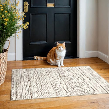 2x4 Runner Rug Washable Moroccan: Non Slip Entryway Throw Rugs Beige - color: Beige, size: 2' x 4'