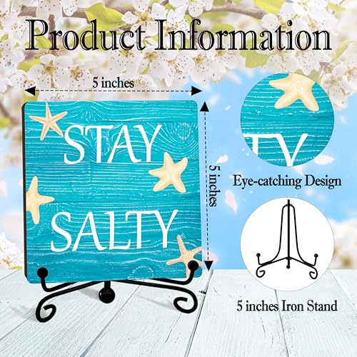 Summer Desk Decor, Beach Wooden Sign, Stay Salty Wood Decor with Stand, Summer Decorations for Home Office Beach Theme House, Gifts for Her Friends Women Coworker - B14 - style: Stay Salty