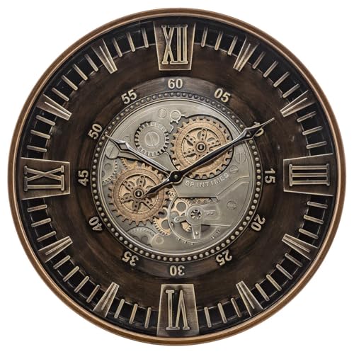 CLXEAST 24 Inch Large Wall Clock with Moving Gears, Antique Gold - color: Antique Brass Gold, size: 24 Inch