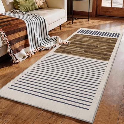 2x6 Washable Runner Rug for Hallway, Modern Geometric, White Brown Black - color: Beige Brown, size: 2' x 6'(Rectangular)