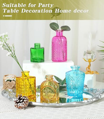Set of 15 Colorful Glass Bud Vases Small Textured Flower Vases - color: Colorful