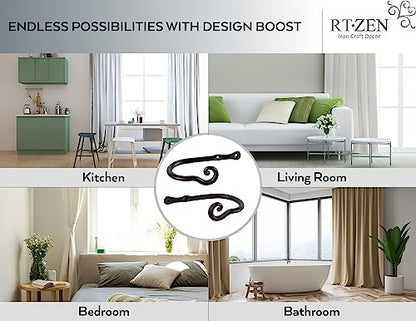 RTZEN Decorative Metal Curtain Tiebacks - Farmhouse Wrought Iron Curtain Holdbacks - Drapery Holders for Wall - Unique Metal Tie Backs for Curtains - 2 Pcs (Black Classic) (Pack of 2) - size: Medium (Pack of 2), style: Classic
