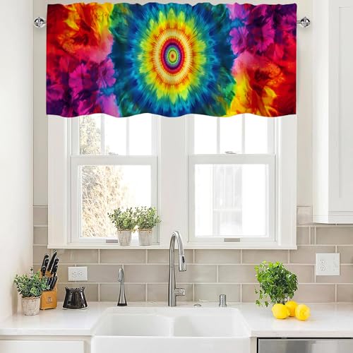 Tie Dye Valance Curtains,Rod Pocket Valances for Windows,Small Window Treatment Valances for Kitchen,Living Room,Bedroom,Bathroom,Home Decor,18x54 Inch,1 Panel - color: Tie Dye01, size: 54"W x 18"L (Pack of 1)