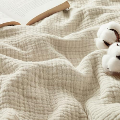 Bedsure 100% Cotton Muslin Blankets for Adults, Large Throw, Linen Beige - color: 00 - Beige, size: Throw XL (50" X 70")
