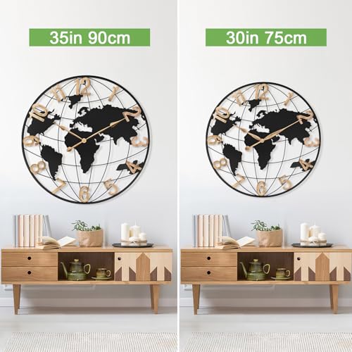 Pytha Sight 36 Inch Large Extra Metal Oversized Arabic World Map Wall Clock - color: Black Arabic, size: 36 inch