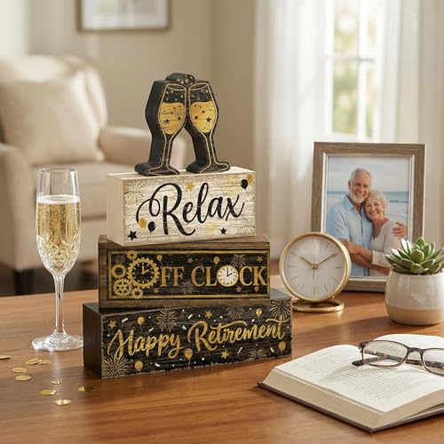 Britimes Tiered Tray Decor Set, 4 Pack, Wooden Sign, Retirement Farewell - style: Retirement