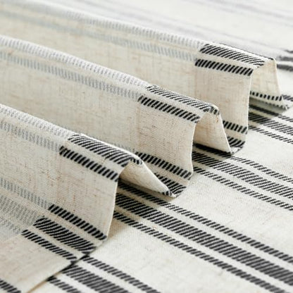jinchan Linen Striped Tier Curtains for Kitchen Windows Farmhouse - color: Boho Black | on Linen, size: 26"W x 24"L (Pack of 2)