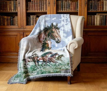 Western Galloping Horse Chenille Tapestry Throw Blanket 50" x 60" - color: Horse