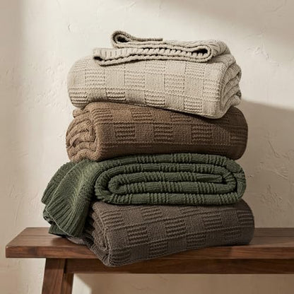 EVERGRACEHOME Modern Checkered Chenille Throw Blanket, 60x80, Olive Green - color: Olive Green, size: 60" X 80"