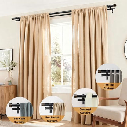 TONIAL 1 Inch Double Curtain Rods for Windows 66 to 120 Inch, Black, - color: Black, size: 66-120”