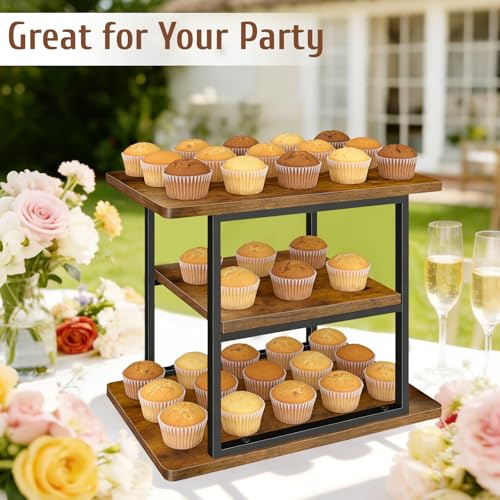 3 Tier Rustic Wood Cupcake Stand, Rectangular Dessert Table Display Tower - size: 3 Tier - Rectangle