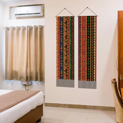 AHANDMAKER 2Pcs Traditional African Tribal Tapestry, Indigenous Totem Tapestries Wall Hanging, Ethnic Geometric Pattern with Tassels for Living Room Bedroom, 45.7x13 Inch - color: Mixed Color African Totem