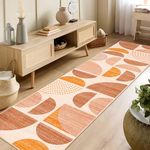 MUJOO Boho Runner Rug Washable 2x8 Area Rugs Non Slip Modern Abstract - color: Orage and Beige, size: 2' x 8' (Rectangular)