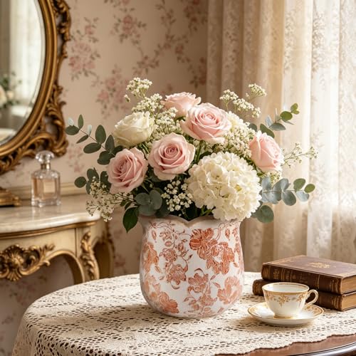 Ceramic-Planters-for-Indoor-Plants with Saucer, 6 inch Vintage Ice Crackle Glaze Plant Pots with Drainage Holes, Decorative Flower Pots for Outdoor Garden Home Decor, Tuscan Pot for Plant - color: Red
