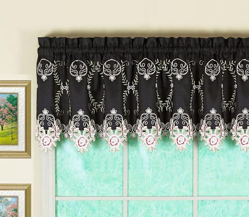 Today's Curtain Verona Reverse Embroidery Tailored Valance, 18", Black/Rose, 70" W X 18" L - color: Black/Rose, size: 70"W x 18"L (Pack of 1)