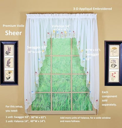 Today's Curtain,Vineyard 3-D Appliqué,Valance 14", White, 60" W x 14" L - color: White, size: 60"W x 14"L (Pack of 1)