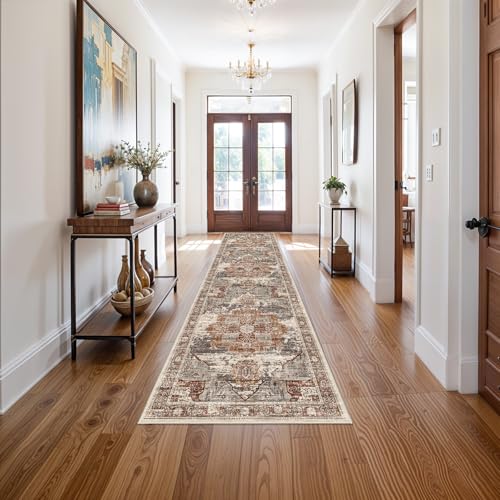 RUUGME Washable 3X12 Runner Rugs - Large Boho Rugs for Living Room Stain Resistant Carpet Vintage Tribal Rugs for Bedroom Kitchen Bathroom Non Slip Backing Home Decor Floor Decoration Mat 3x12 Brick - color: Brick, size: 3' x 12' (Runner)