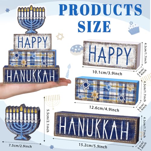 Hanukkah Table Decoration Happy Hanukkah Wooden Block Wooden Menorah Decor - style: Hanukkah