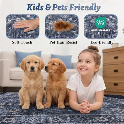 Tangsoo 2x3 Small Throw Rugs for Entryway,Washable Entry Rug Non Slip - color: Distressed Blue Black, size: 2' X 3' (Rectangular)