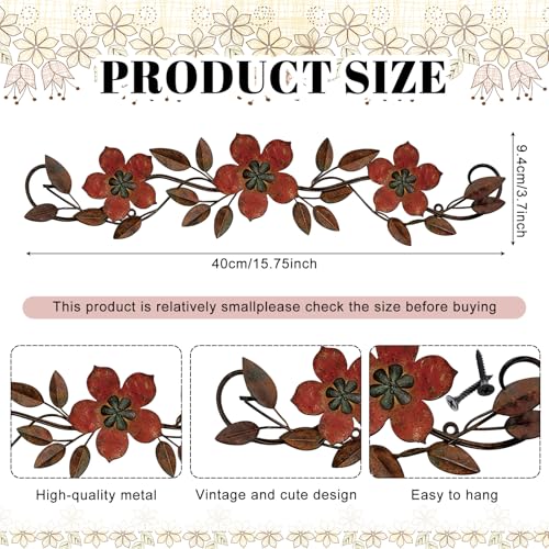 Wesiti Metal Flower Wall Art Decor Vintage Wrought Scroll, Red - color: Red