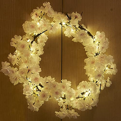LITBLOOM Cherry Blossom Garland with Lights Battery Operated with Timer 96 Fairy Lights, Lighted Flower Garland 6FT for Mantle Firepalce Wedding Party Decoration Indoor Outdoor - style: Pink Cherry