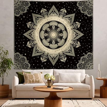 Apdidl Mandala Black Tapestry for Bedroom, Boho Hippie Ceiling Tapestries - color: Mandala Black Tapestry, size: 60"L x 51"W