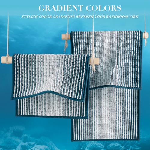 BSICPRO Bathroom Rugs Sets 2 Piece, Non Slip Striped Bath Mats, Teal - color: Teal, size: 20" x 32" Plus 16" x 24"