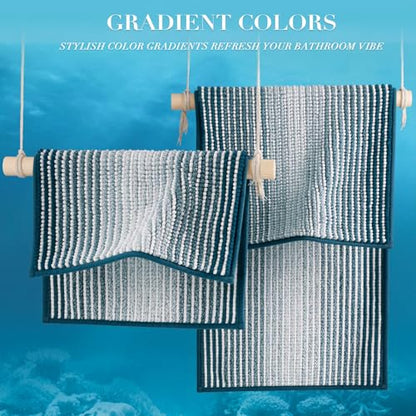 BSICPRO Bathroom Rugs Sets 2 Piece, Non Slip Striped Bath Mats, Teal - color: Teal, size: 20" x 32" Plus 16" x 24"