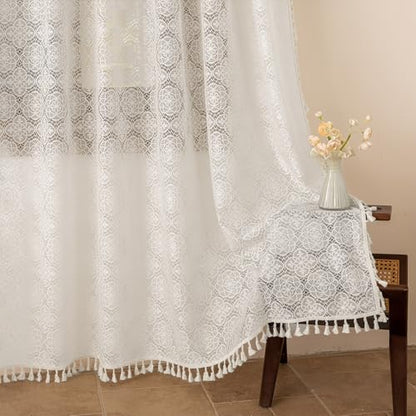 Sheer Boho Lace Curtains 84 Inches Long, Natural White, Set of 2 Panels - color: Natural White, size: 59"W x 84"L (Pack of 2)