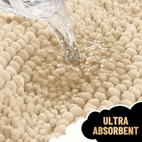 OLANLY Thick Bathroom Runner Rugs 59x20, Chenille Long Bath Rugs, Beige - color: Beige, size: 59" X 20"