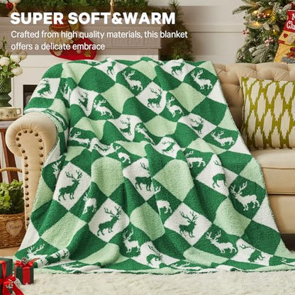 CYMULA Christmas Knit Throw Blanket - Super Soft Cozy Fuzzy Blankets for Couch, Sofa & Bed, Holiday Throw Blanket，50"x60" - color: Christmas Reindeer, size: Throw/Travel(50"x60")
