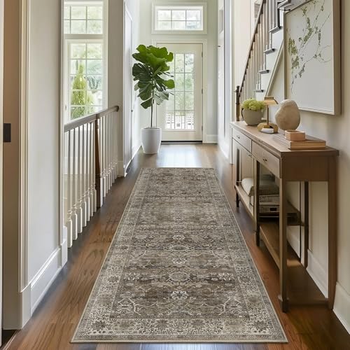 Zeeinx 2x6 Runner Rug Grey Brown Vintage Washable Runner Rugs for Kitchen - color: Antique/Moss, size: 2'*6'(Runner)