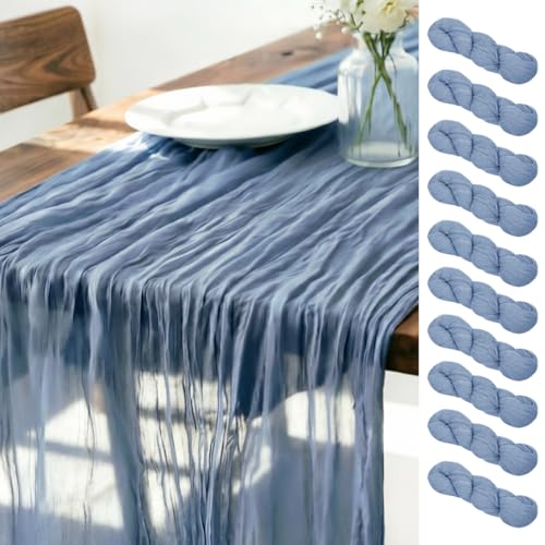Blue Cheesecloth Table Runner Fall Boho Wedding Birthday Home Decor - color: Dusty Blue, size: 10ft 10Pack