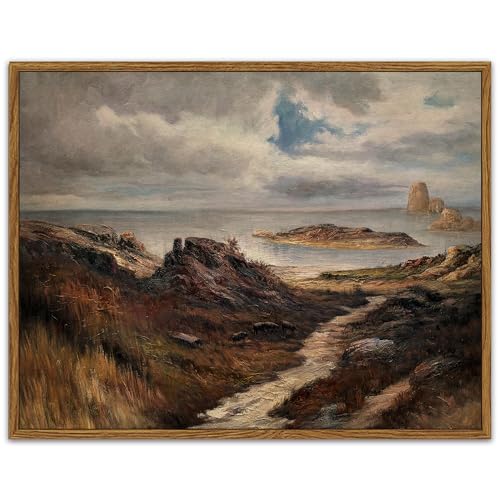 SHENIFY Landscape Framed Canvas Wall Art Vintage Classical Seaside Path Wilderness Prints Modern Hallway Bathroom Office Decor - 11x14in Natural Framed - color: Coastal and Mountain, size: 14"L x 11"W