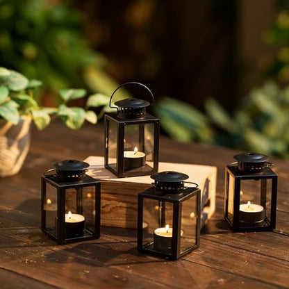 Small Black Lantern Decorative Outdoor, Set of 4 Candle Holder