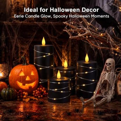 Raycare Halloween Battery Operated Flameless LED Pillar Candle with Remote - color: 5pcs-black