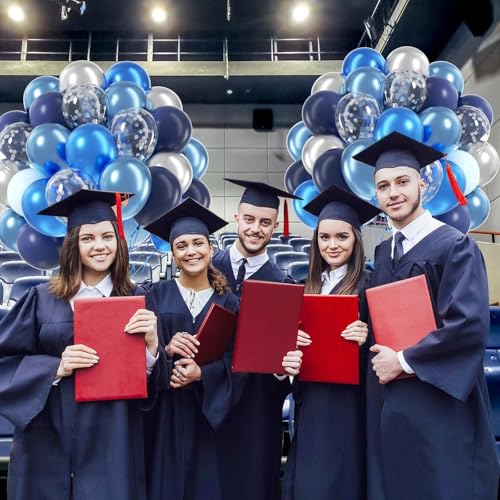 60pcs Blue and Silver Balloons 12inch with Navy Blue Confetti Balloons - color: Metallic Blue Silver