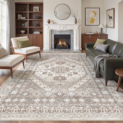 befbee 8x10 Area Rugs for Living Room, Washable Vintage Non Slip Rug Brown - color: Brown/Beige, size: 8' x 10' (Rectangular)