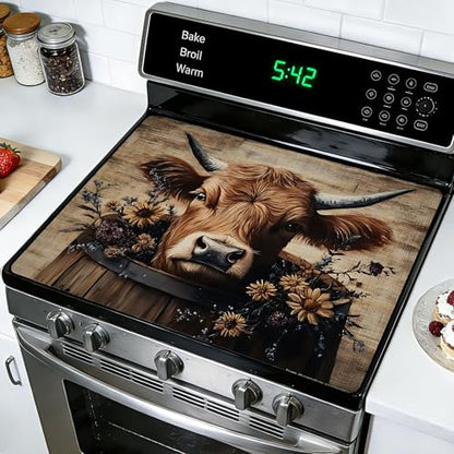 Stove Top Cover for Electric Stoves: All-in-One Heat-Resistant Protector Mat, Non-Slip Kitchen Counter Mat Cow Pattern 28''x20'' - color: CH186