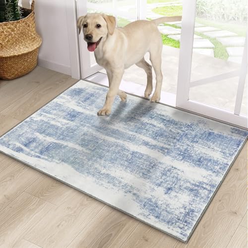 CRISTGEE Door Mat, Front Indoor Door Mat Faux Wool Non-Slip Entryway Rug Absorbent Abstract Throw Rug for Indoor Entrance Hallway Laundry Room 20X32 Inches, Modern Blue Washable - color: Modern Blue, size: 1'8" x 2'8" (Rectangular)