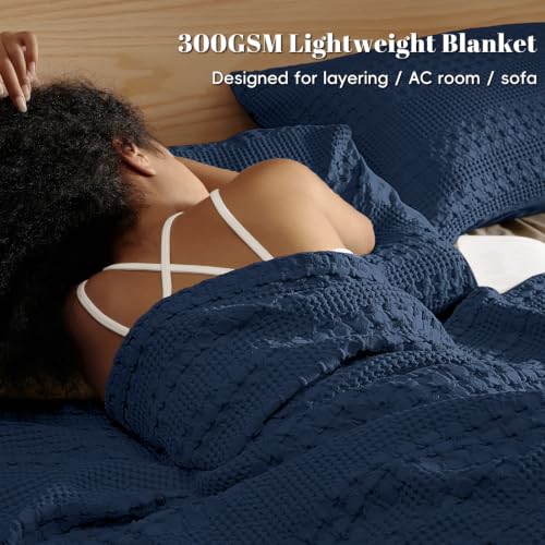 PHF Lightweight 100% Cotton Waffle Throw Blanket for Couch, Blue Sapphire - color: 06 Blue Sapphire, size: Throw(50"x60")
