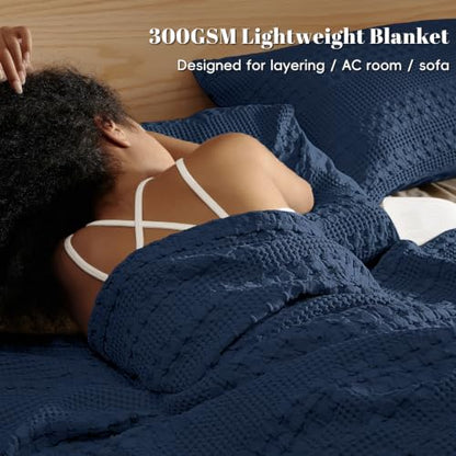 PHF Lightweight 100% Cotton Waffle Throw Blanket for Couch, Blue Sapphire - color: 06 Blue Sapphire, size: Throw(50"x60")